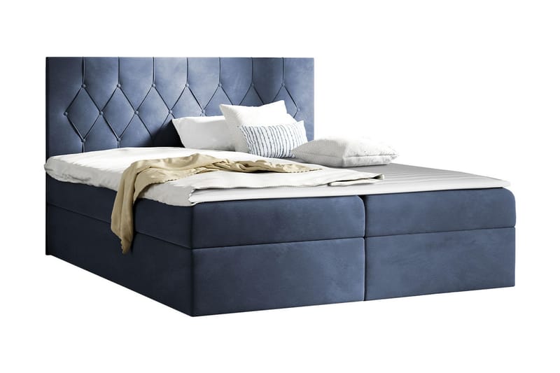 Kontinentalseng 144x208 cm - Blå - Komplett sengepakke - Seng med oppbevaring