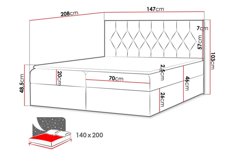 Kontinentalseng 144x208 cm - Grå - Seng med oppbevaring - Komplett sengepakke