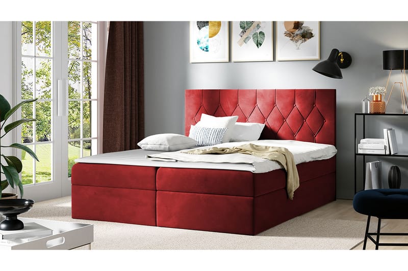 Kontinentalseng 144x208 cm - Rød - Komplett sengepakke - Seng med oppbevaring