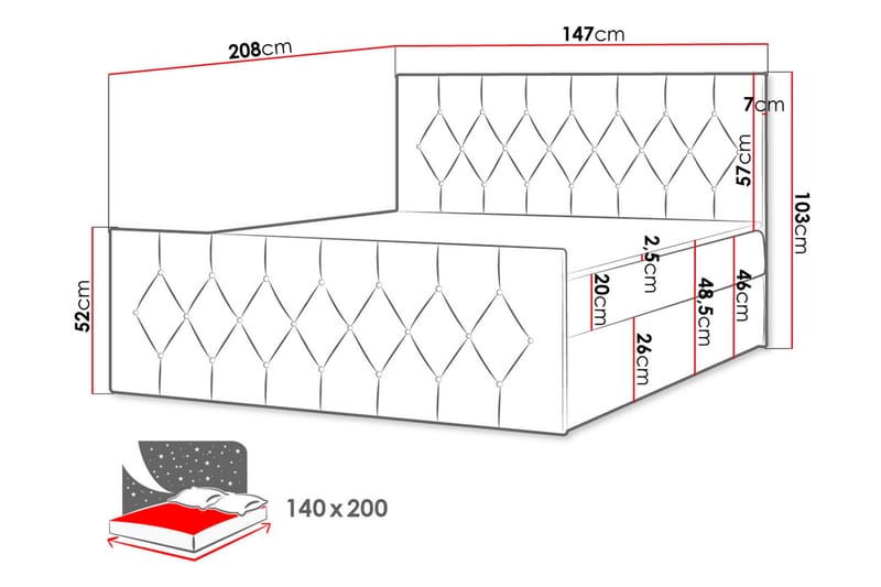 Kontinentalseng 147x216 cm - Blå - Komplett sengepakke - Seng med oppbevaring