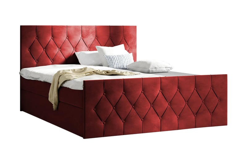 Kontinentalseng 147x216 cm - Rød - Komplett sengepakke - Seng med oppbevaring