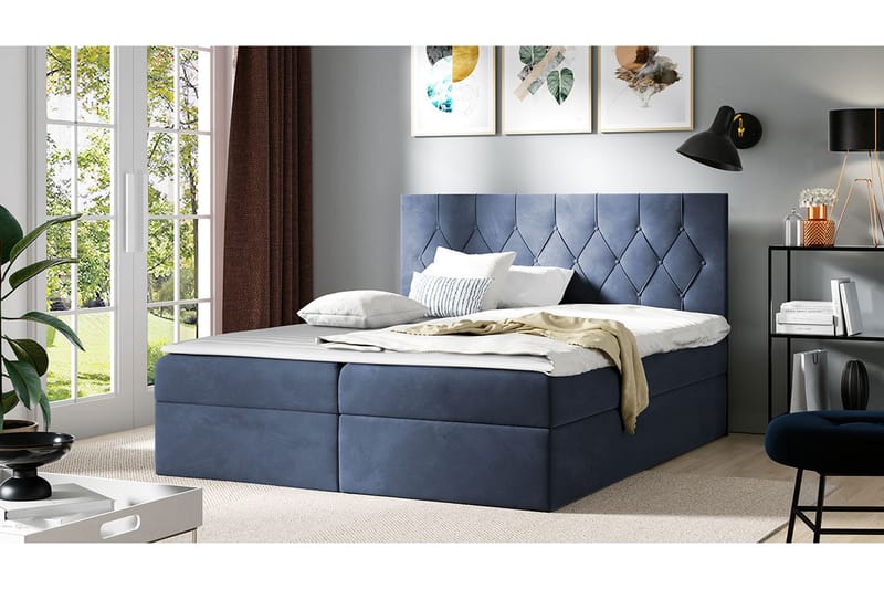 Kontinentalseng 164x208 cm - Blå - Komplett sengepakke - Seng med oppbevaring