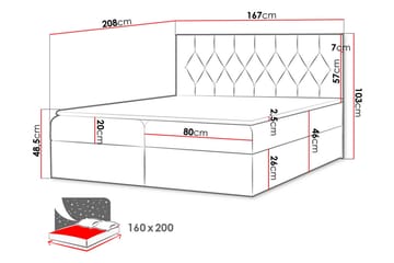 Kontinentalseng 164x208 cm - Rød - Møbler - Senger - Komplett sengepakke