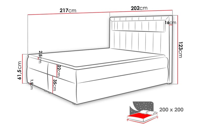 Kontinentalseng 200x200 Grå - Grå - Komplett sengepakke - Seng med oppbevaring