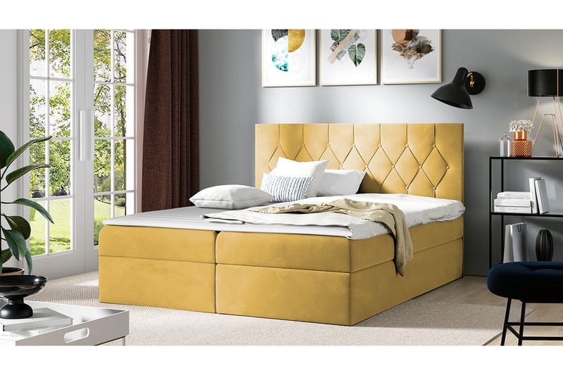 Kontinentalseng 204x208 cm - Gul - Møbler - Senger - Komplett sengepakke