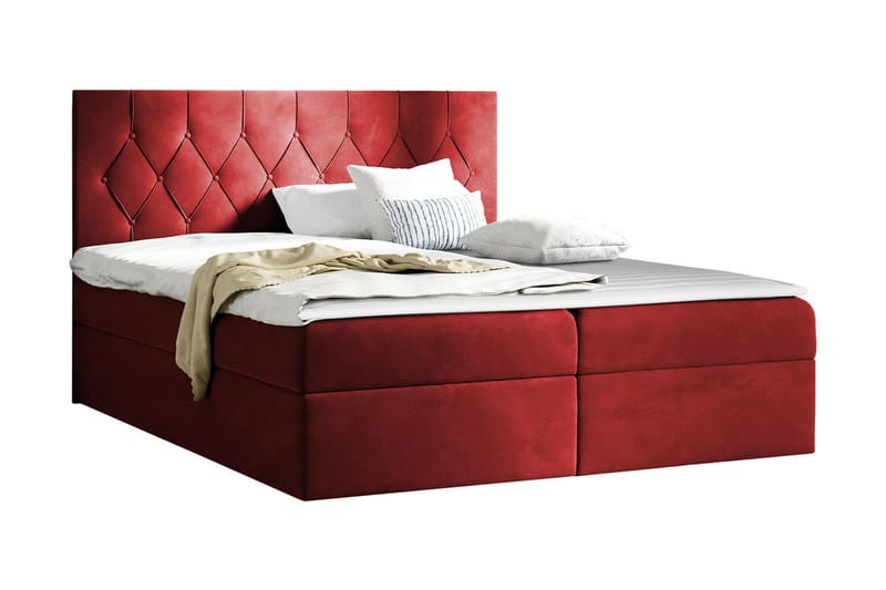 Kontinentalseng 204x208 cm - Rød - Komplett sengepakke - Seng med oppbevaring - Familieseng