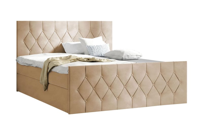 Kontinentalseng 207x216 cm - Beige - Komplett sengepakke - Seng med oppbevaring - Familieseng