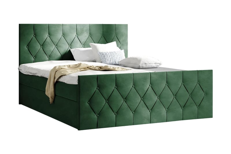 Kontinentalseng 207x216 cm - Grønn - Komplett sengepakke - Seng med oppbevaring - Familieseng