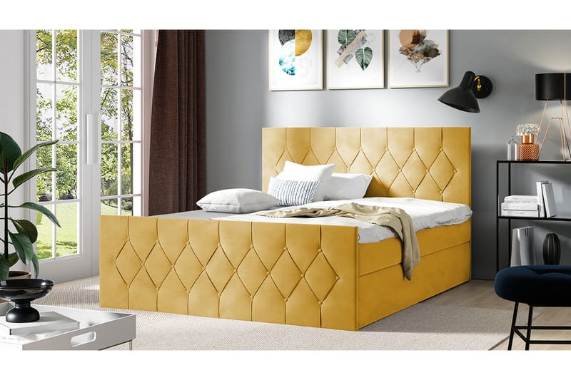 Kontinentalseng 207x216 cm - Gul - Møbler - Senger - Komplett sengepakke