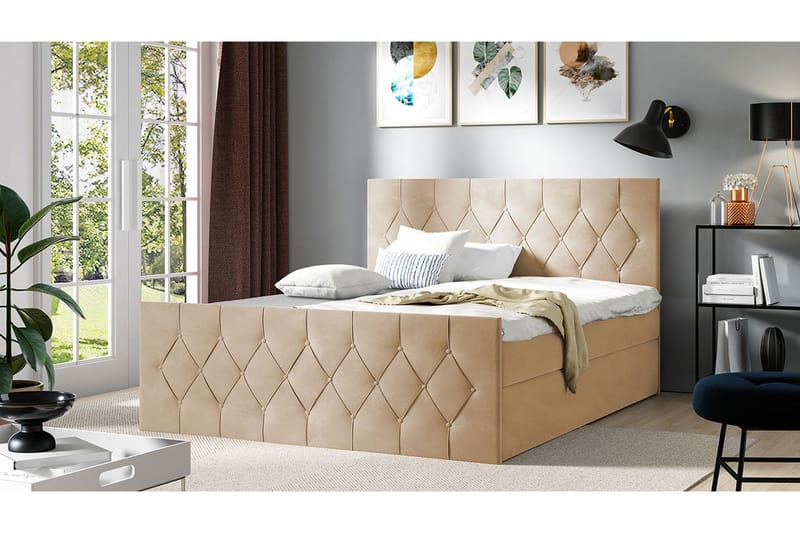 Oppbevaringsseng 167x216 cm - Beige - Møbler - Senger - Komplett sengepakke