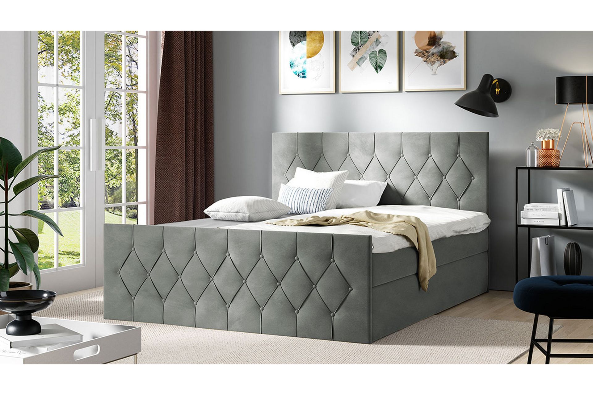 Oppbevaringsseng 167x216 cm - Grå - Møbler - Senger - Komplett sengepakke