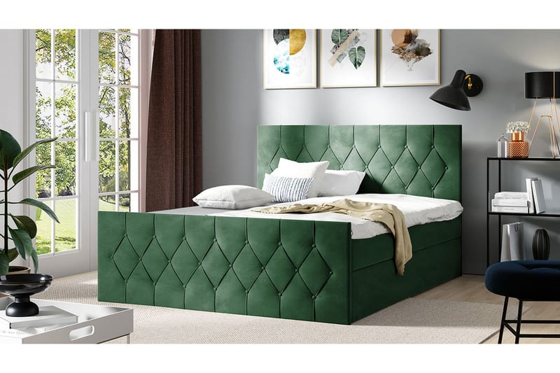 Oppbevaringsseng 167x216 cm - Grønn - Komplett sengepakke - Seng med oppbevaring