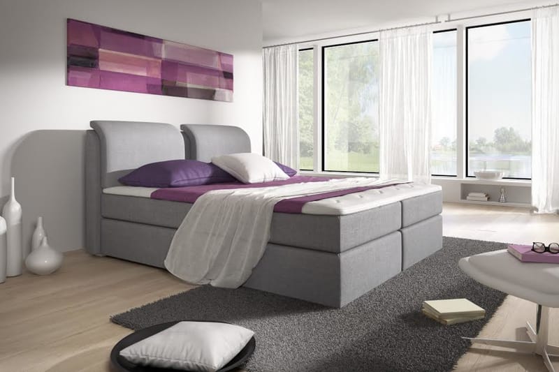 Owen Komplett Box Bed 160x200 - Grå - Møbler - Senger - Komplett sengepakke