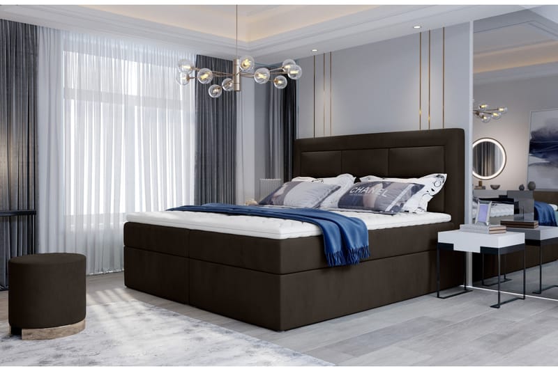 Vivera Sengepakke 140x200 cm i Stoff med Sengegavl + Overmadrass, Brun