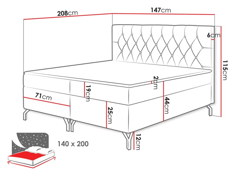 kontinentalseng Kontinentalseng GULIETTE + topper M Fresh 03 140x200 cm - Møbler - Senger - Kontinentalsenger