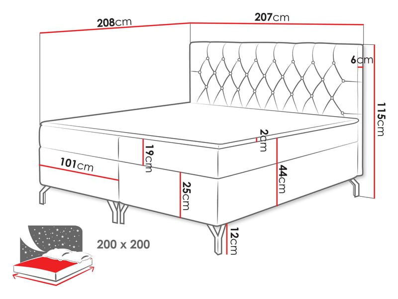 kontinentalseng Kontinentalseng GULIETTE + topper M Fresh 33 200x200 cm - Møbler - Senger - Kontinentalsenger