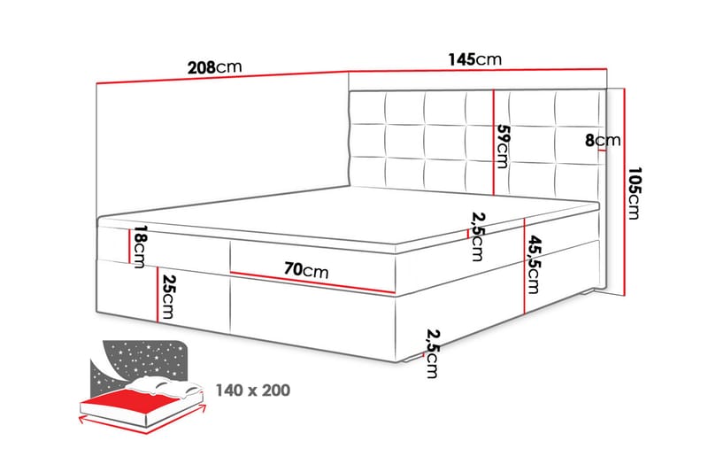 Alvito Kontinentalseng 140x200 cm med Sengegavl - Beige - Kontinentalsenger