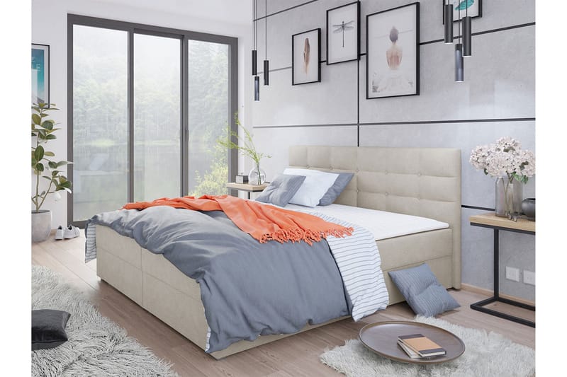 Alvito Kontinentalseng 140x200 cm med Sengegavl - Beige - Møbler - Senger - Kontinentalsenger
