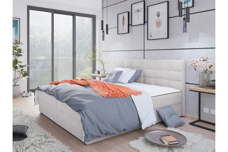 Alvito Kontinentalseng 140x200 cm med Sengegavl - Lysegrå - Møbler - Senger - Kontinentalsenger