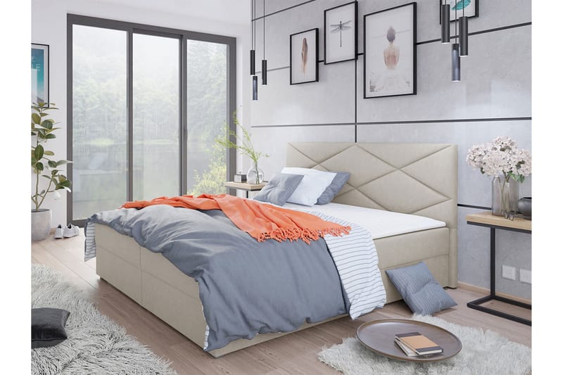 Alvito Kontinentalseng 160x200 cm med Sengegavl - Beige - Møbler - Senger - Kontinentalsenger