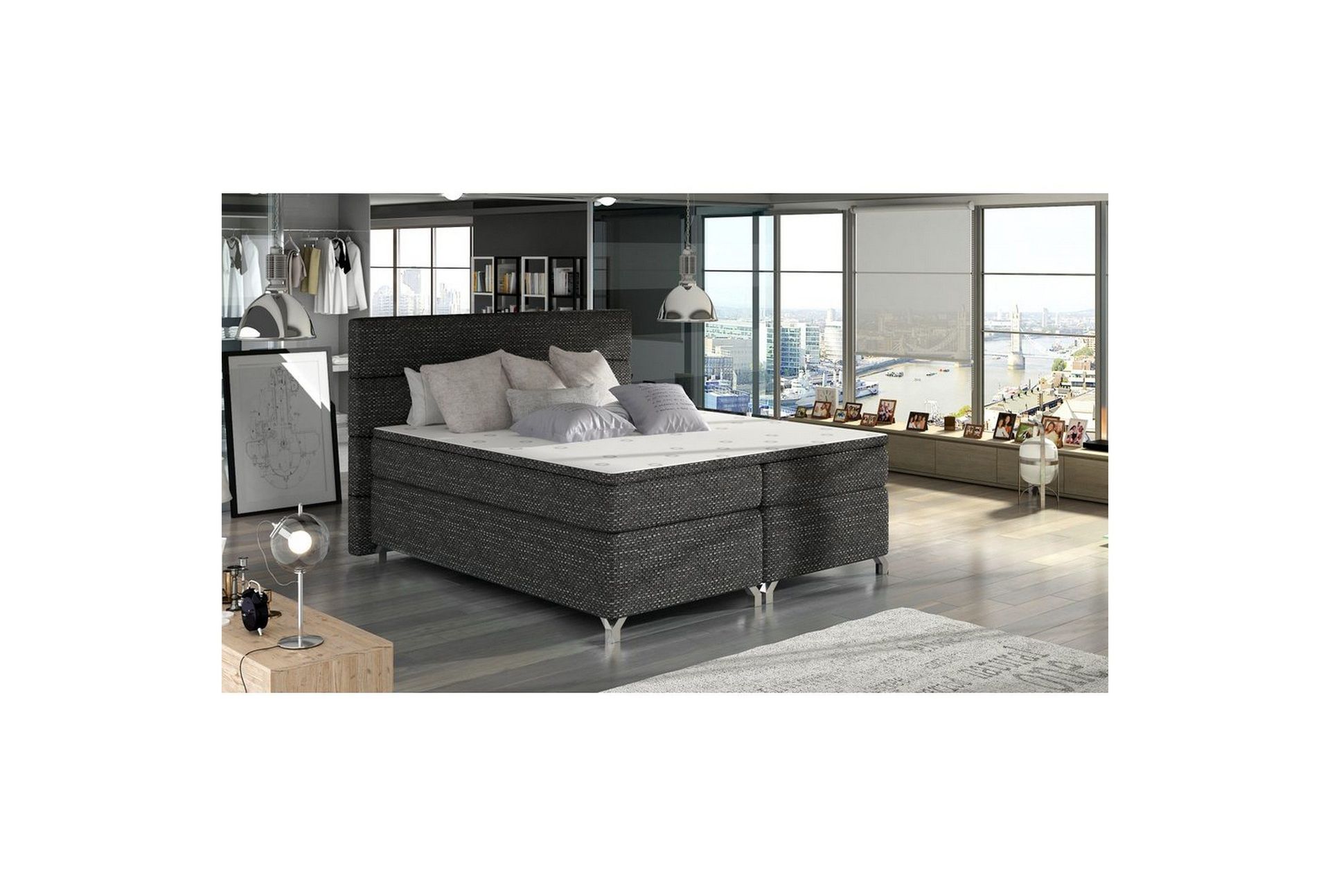 Boxspring Eltap Amadeo - Berlin 02, Mørkegrå, 140x200 cm