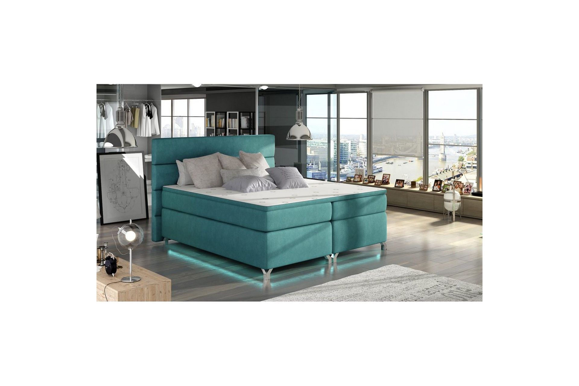 Boxspring Eltap Amadeo med LED - Orinoco 85, Blå, 180x200 cm