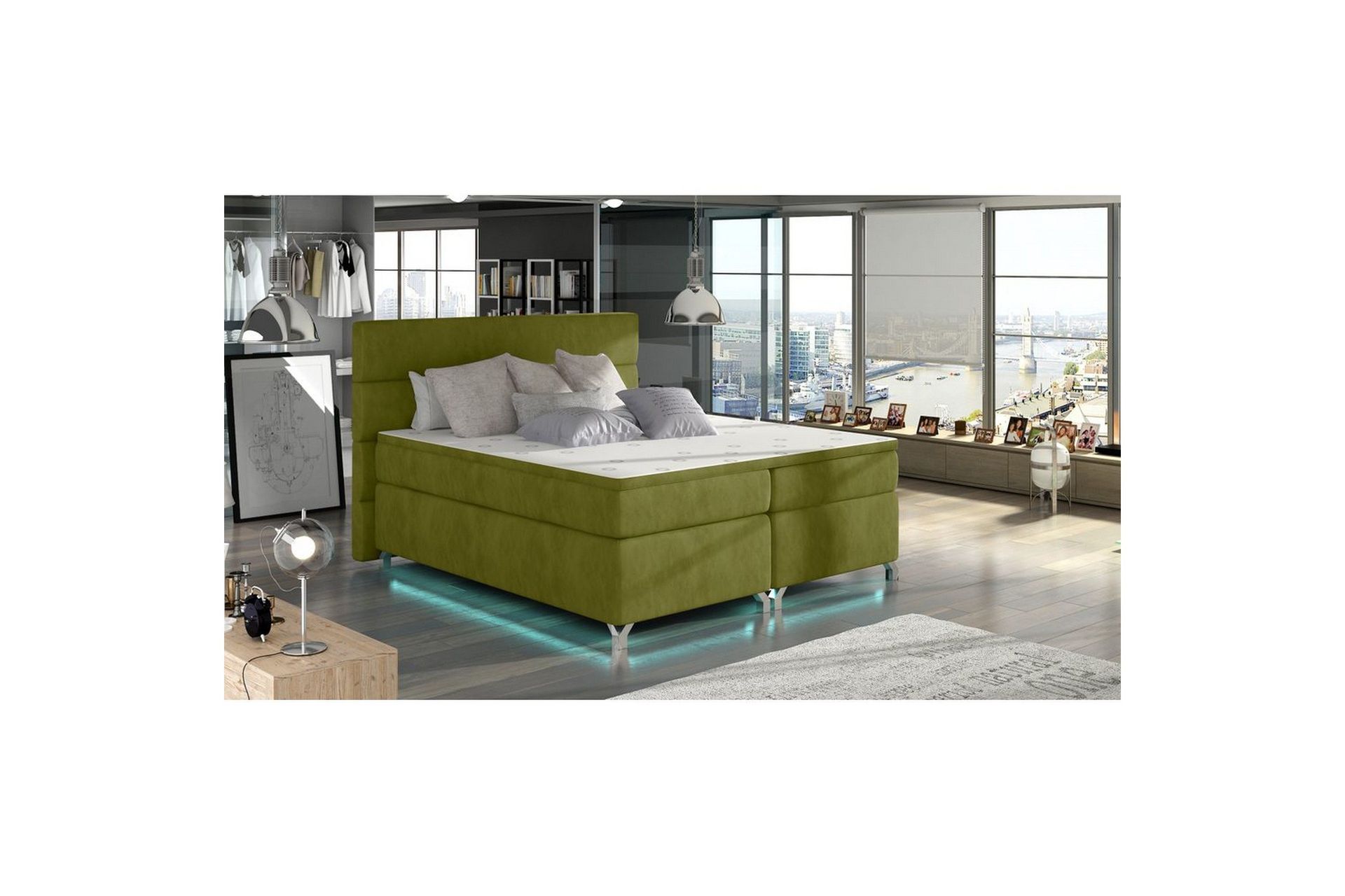 Boxspring Eltap Amadeo med LED - Rivera 36, grønn, 140x200 cm