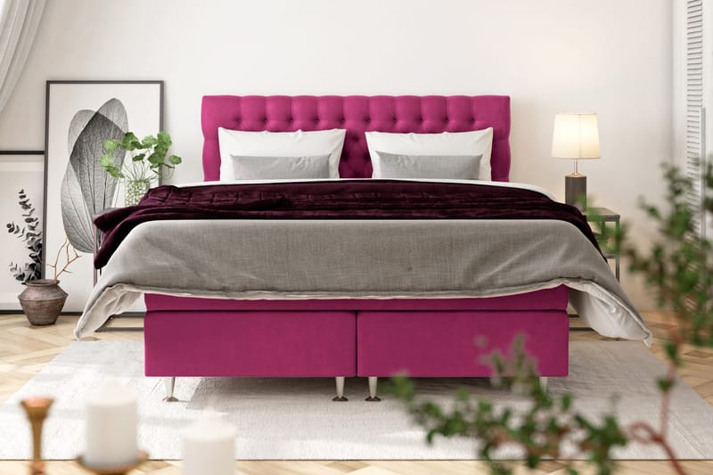 Celine Sengepakke 210x210 cm - Rosa/Fløyel - Møbler - Senger - Kontinentalsenger
