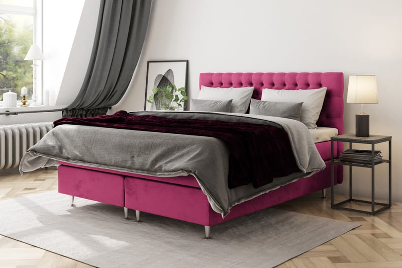 Celine Sengepakke 210x210 cm - Rosa/Fløyel - Møbler - Senger - Kontinentalsenger