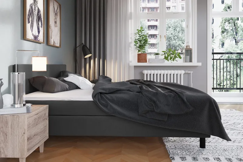 Charm Komplett Sengpakke 120x200 cm Kontinentalseng med Gavl - Mørkgrå - Møbler - Senger - Kontinentalsenger