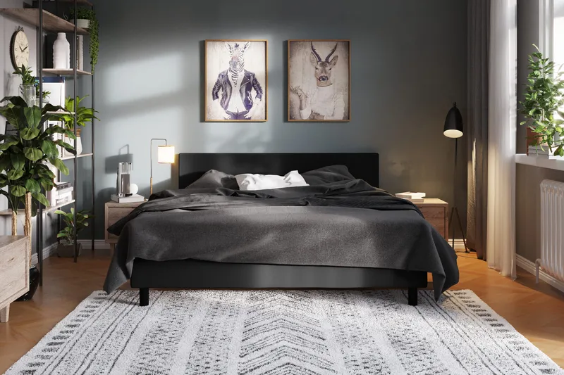 Charm Komplett Sengpakke 140x200 cm Kontinentalseng med gavl - Svart - Møbler - Senger - Kontinentalsenger