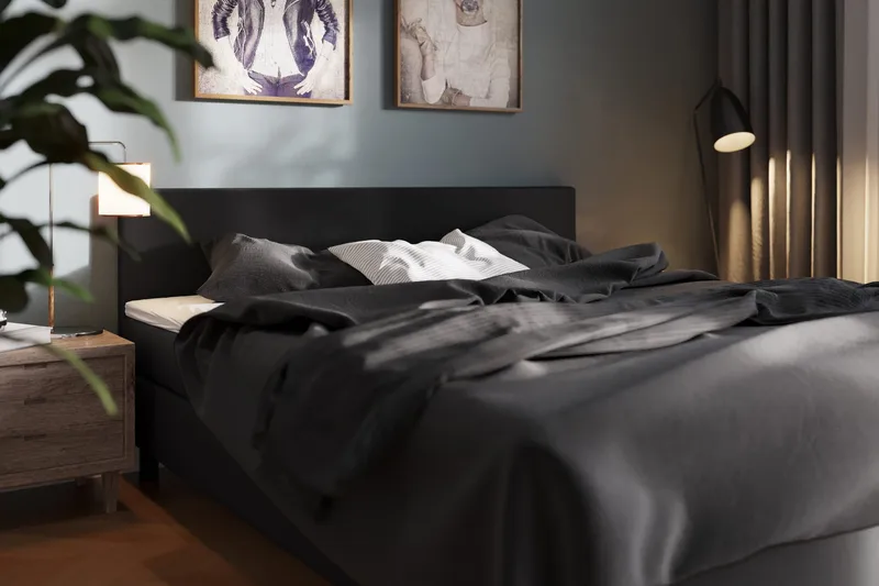 Charm Komplett Sengpakke 180x200 cm med sengegavl - Svart - Møbler - Senger - Kontinentalsenger