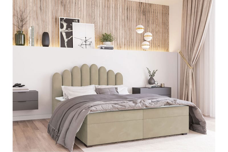 Chepstow Kontinentalseng 140x200 cm Medium - Fløyel/Beige - Kontinentalsenger - Familieseng