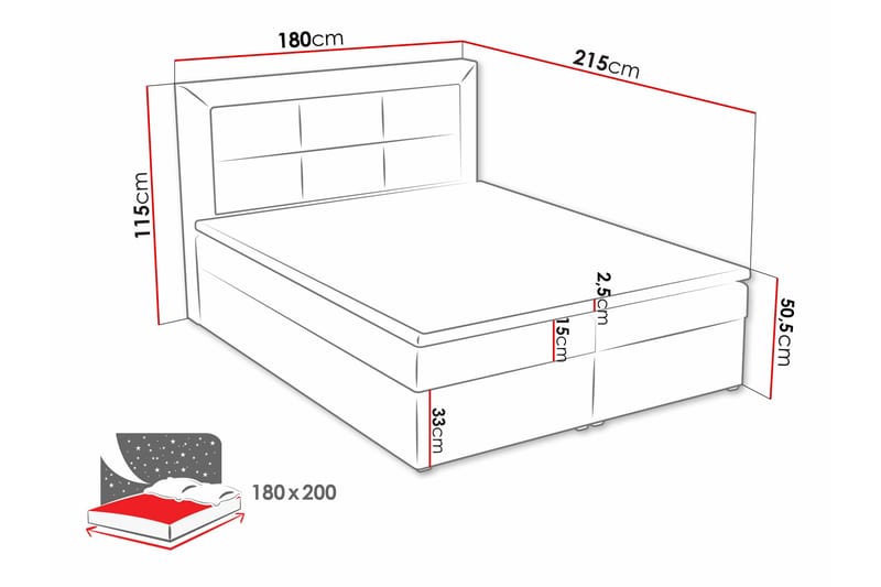 Clasic Box Kontinentalseng 180x215 cm - Grå - Kontinentalsenger