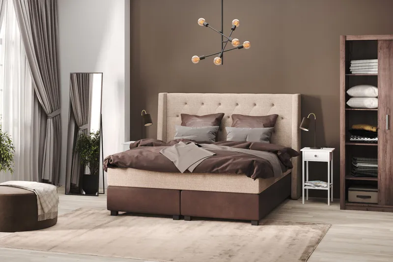 Cuba Sengepakke 210x210 med To Brune Puter - (+Flere valg) Beige/Brun - Møbler - Senger - Kontinentalsenger