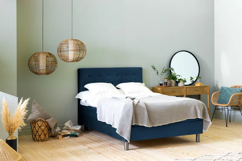 Ella Sengepakke 120x200cm Dypheftet - Mørkeblå / Fløyel - Møbler - Senger - Kontinentalsenger