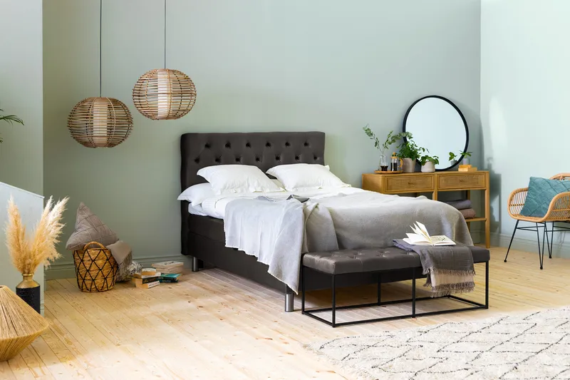 Ella Sengepakke 120x200cm Dypheftet Sengegavl - Mørkegrå / fløyel - Møbler - Senger - Kontinentalsenger