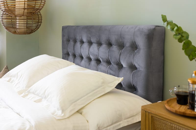 Ella Sengepakke 120x200cm Rutete Sengegavl - Lysegrå / Fløyel - Møbler - Senger - Kontinentalsenger