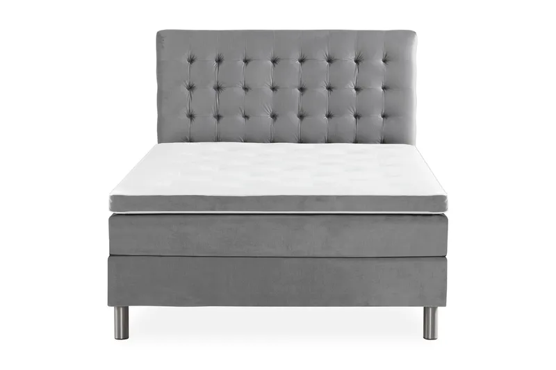 Ella Sengepakke 120x200cm Rutete Sengegavl, Lysegrå / Fløyel