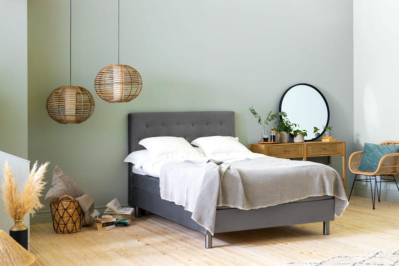 Ella Sengepakke 140x200cm Dypheftet - Lysegrå / Fløyel - Møbler - Senger - Kontinentalsenger