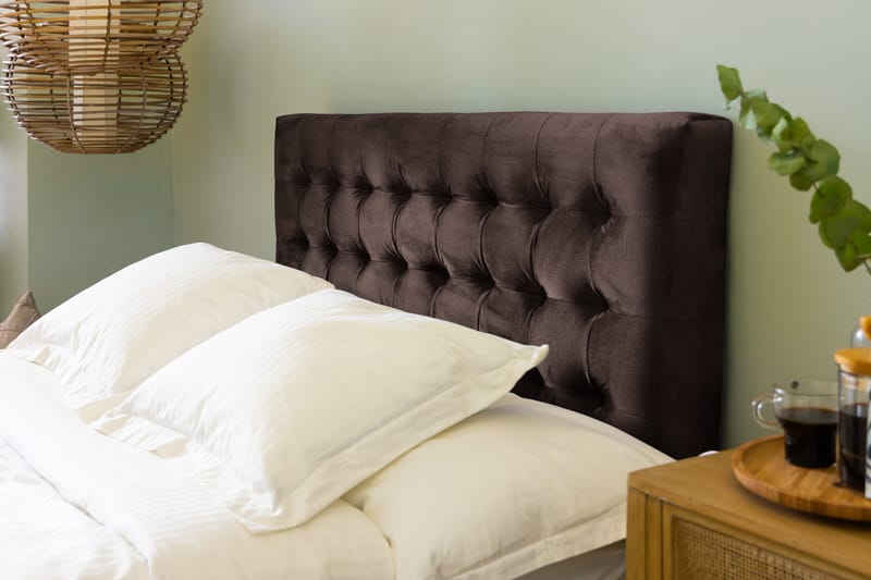 Ella Sengepakke 140x200cm Rutete Sengegavl - Brun / Fløyel - Møbler - Senger - Kontinentalsenger