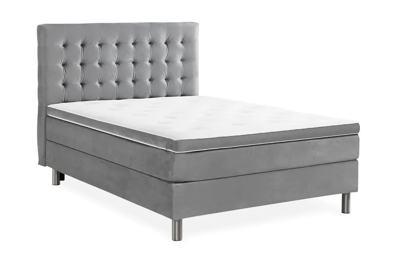 Ella Sengepakke 140x200cm Rutete Sengegavl - Lysegrå / Fløyel - Møbler - Senger - Kontinentalsenger