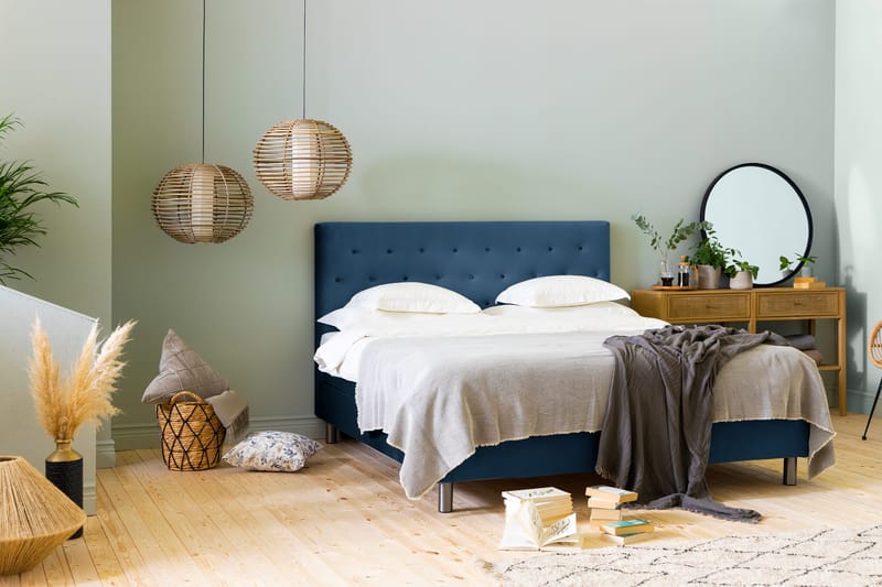 Ella Sengepakke 160x200cm Dypheftet - Mørkeblå / Fløyel - Møbler - Senger - Kontinentalsenger