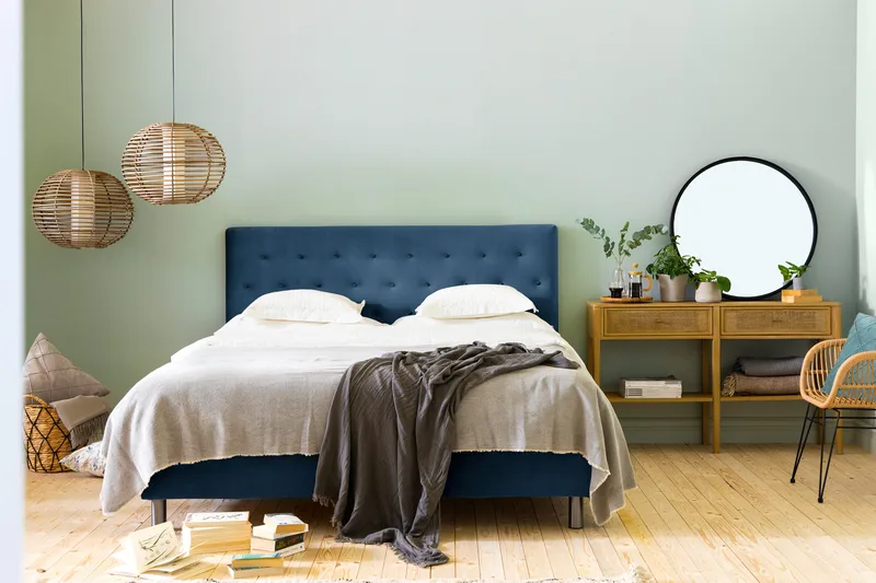 Ella Sengepakke 160x200cm Dypheftet - Mørkeblå / Fløyel - Møbler - Senger - Kontinentalsenger