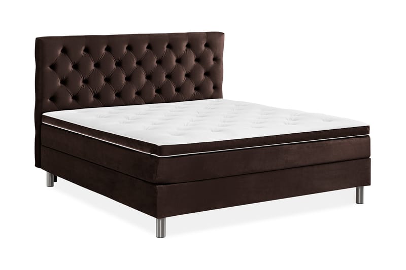 Ella Sengepakke 160x200cm Dypheftet Sengegavl - Brun / Fløyel - Møbler - Senger - Kontinentalsenger