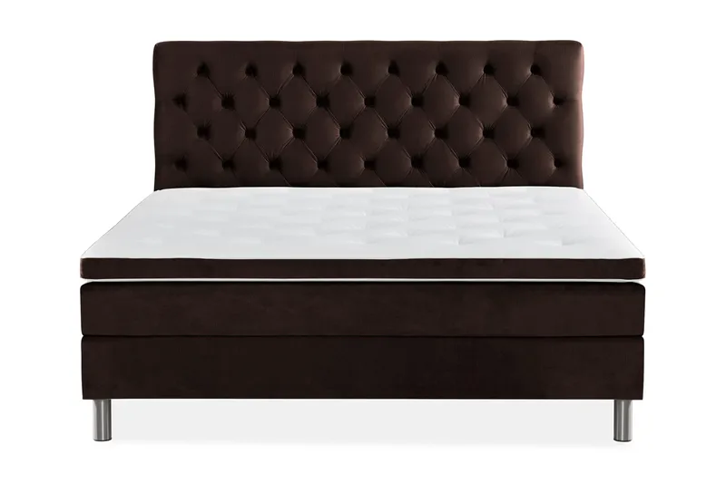 Ella Sengepakke 160x200cm Dypheftet Sengegavl, Brun / Fløyel