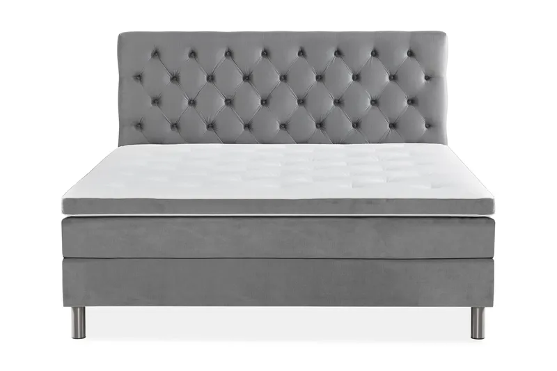 Ella Sengepakke 160x200cm Dypheftet Sengegavl - Lysegrå / Fløyel - Møbler - Senger - Kontinentalsenger