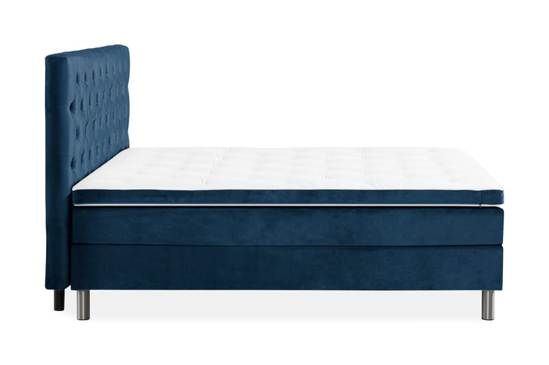 Ella Sengepakke 160x200cm Dypheftet Sengegavl - Mørkeblå / Fløyel - Dobbeltsenger - Komplett sengepakke - Kontinentalsenger