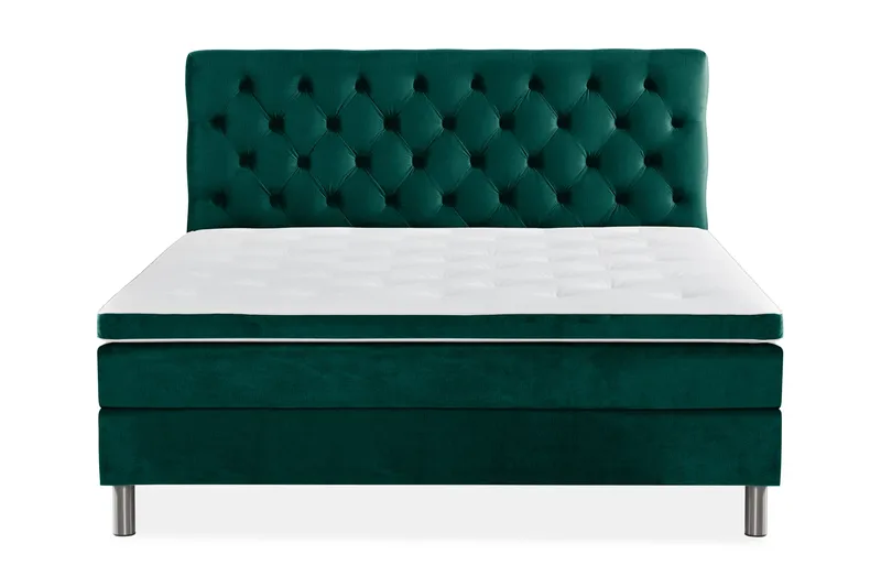 Ella Sengepakke 160x200cm Dypheftet Sengegavl, Mørkegrønn / Fløyel