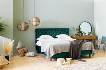 Ella Sengepakke 160x200cm Dypheftet Sengegavl - Mørkegrønn / Fløyel - Møbler - Senger - Komplett sengepakke